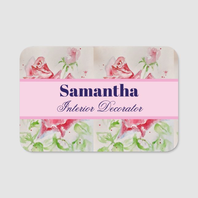 Porte-nom Rose rouge Aquarelle Rose Rose Floral (Devant)
