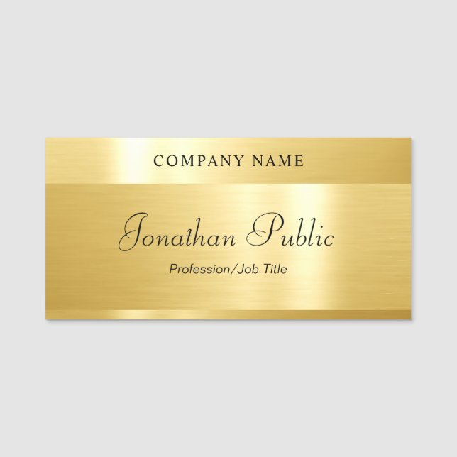 Porte-nom Script manuscrit Élégant Or Glamour Moderne (Devant)