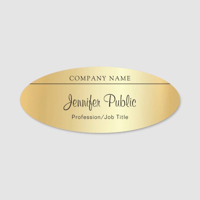 Porte-nom Script manuscrit personnalisé Or élégant moderne (Devant)