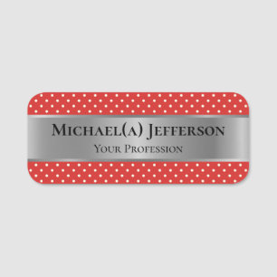 Porte-nom Silver de luxe & Elegant Tomate Rouge Blanc Polka