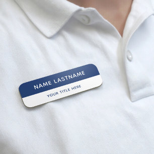 Porte-nom Simple Moderne Épingle de Titre Bleu Marine Blanc