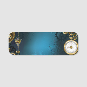 Porte-nom Steampunk Arrière - plan turquoise avec Gears