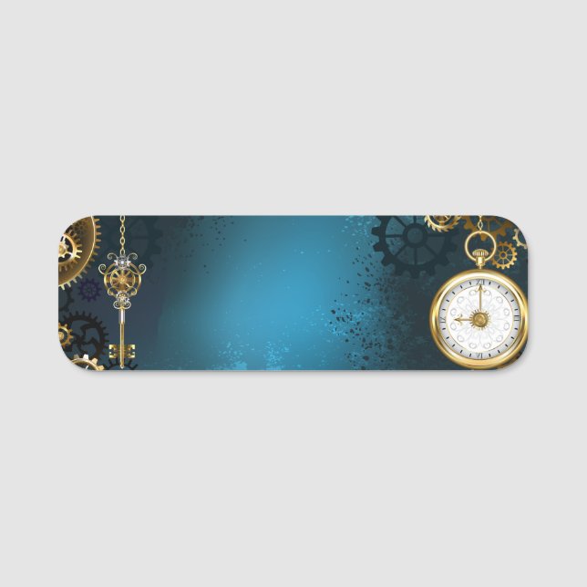 Porte-nom Steampunk Arrière - plan turquoise avec Gears (Devant)
