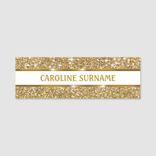 Porte-nom Texture de paillettes jaune doré faux et texte per