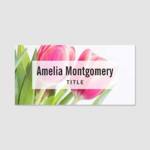 Porte-nom Tulipes roses avec Feuille vert photo