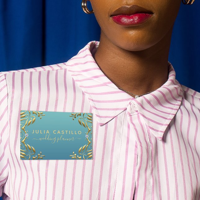 Porte-nom Turquoise Gold Luxe Glam Élégant script de calligr (Créateur téléchargé)