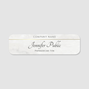Porte-nom Typographie or Modèle Marbre blanc Script