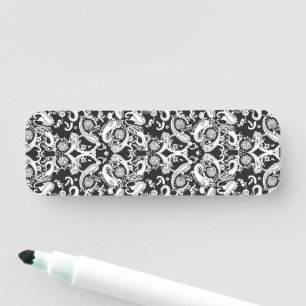 Porte-nom un motif cachemire noir et blanc
