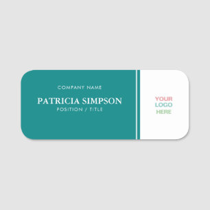 Porte-nom Vert bleu Turquoise & blanc : Unique Élégant LOGO