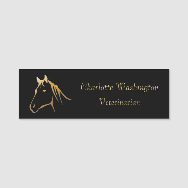Porte-nom Vétérinaire de tête de cheval d'or (Devant)