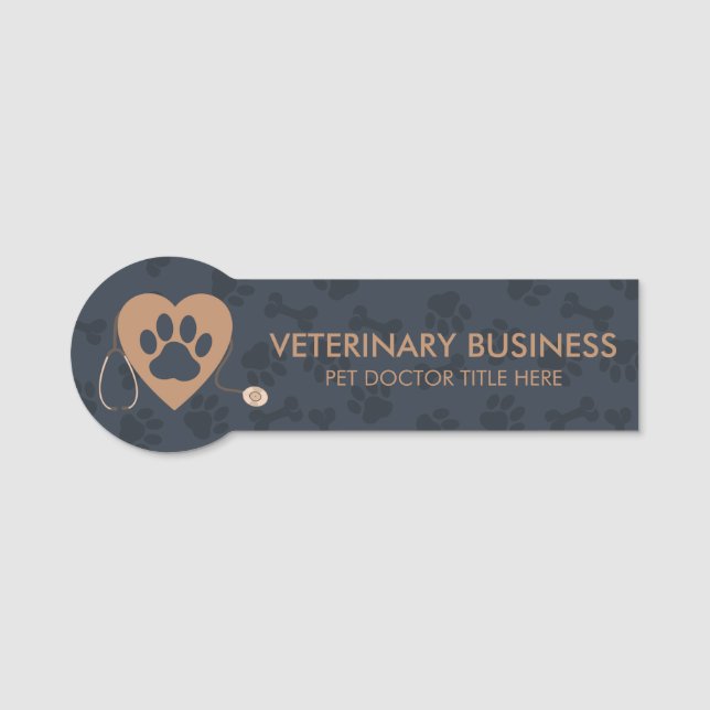Porte-nom Vétérinaire Paws Coeur Stethescope Animal Marine (Devant)