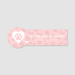 Porte-nom Vétérinaire Paws Coeur Stethoscope Pet rose