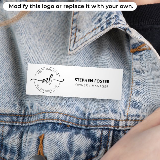 Porte-nom Votre Logo Ici Minimal Initiales Monogrammes Blanc (Créateur téléchargé)