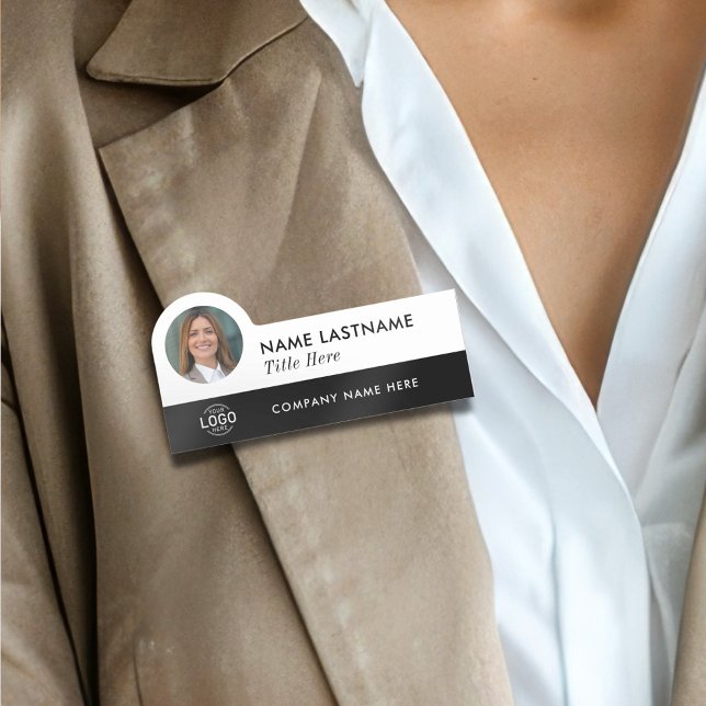 Porte-nom Votre logo photo Titre Simple Black White Modern (Créateur téléchargé)