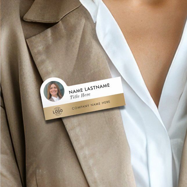 Porte-nom Votre logo photo Titre Sleek Faux Gold élégant (Créateur téléchargé)