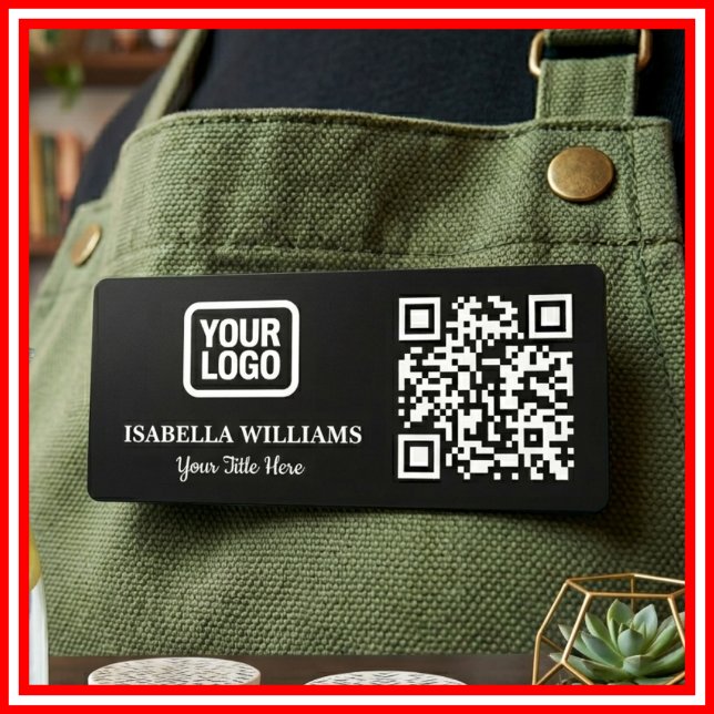 Porte-nom Your Logo Here Simple Modern Minimal Black QR Code (Créateur téléchargé)