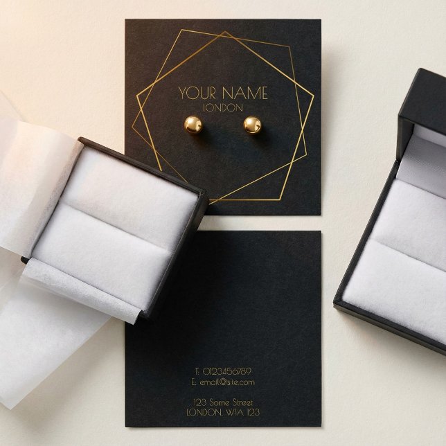 Porte-oreille de luxe géométrique or foncé (Geometric gold dark luxury earring display holder.)