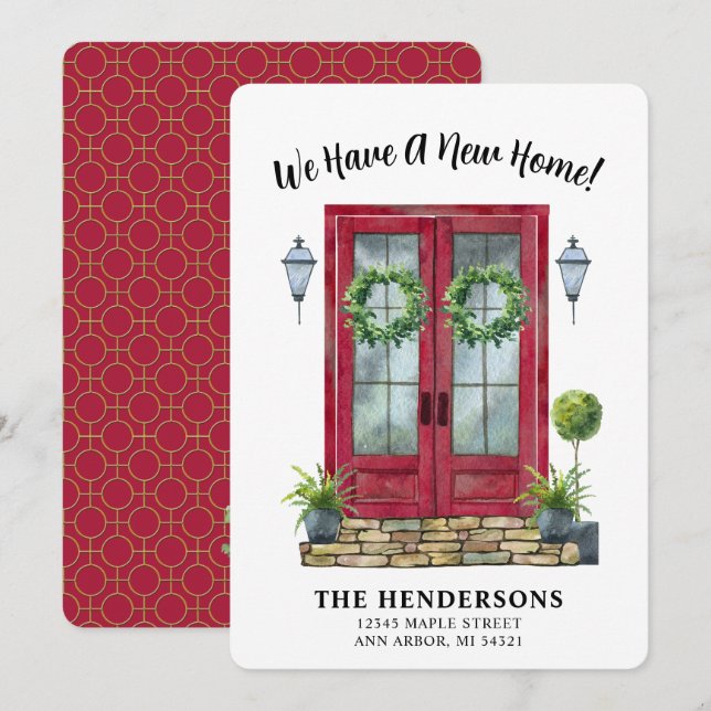 Porte rouge moderne Nouvelle maison Faire-part mob (Devant / Derrière)