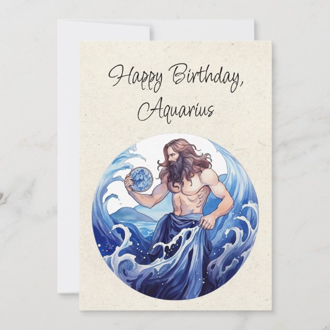 Porteur d'eau Aquarius Zodiac Carte plat d'anniver (Devant)