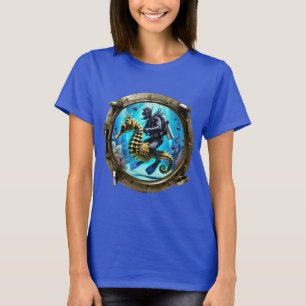 Porthole Ansicht von SCUBA Diver Reiten eines Seep T-Shirt