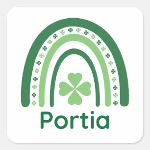 Portia Name Clover Boho Rainbow Quadratischer Aufkleber
