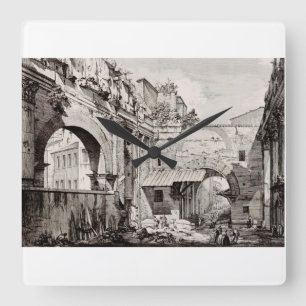 Portikus der Oktavia Rom Schwarz-Weiß-Kunst Quadratische Wanduhr