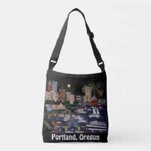 Portland bei Nacht Einkaufstasche Tragetaschen Mit Langen Trägern