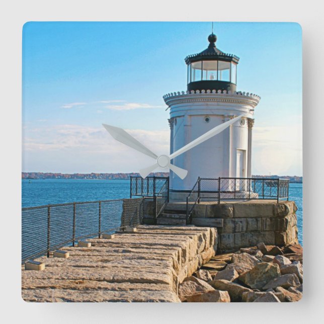 Portland Breakwater Lighthouse, Maine Quadratische Wanduhr (Vorderseite)