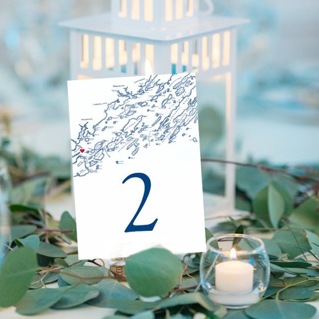 Portland Casco Bay Karte Elegante Hochzeit der Mar (These Portland Maine wedding table numbers are perfect for your Casco Bay destination wedding.
)