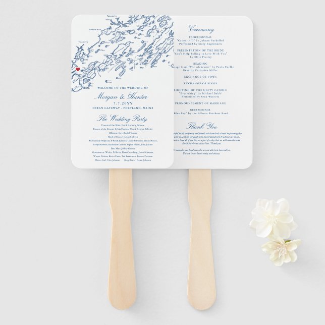 Portland Casco Bay Karte Hochzeitsprogramm Elegant Fächer (Vorne und Hinten)