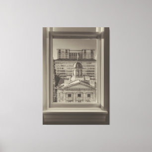 Portland Cityscape durch eine Fensterspalte Leinwanddruck