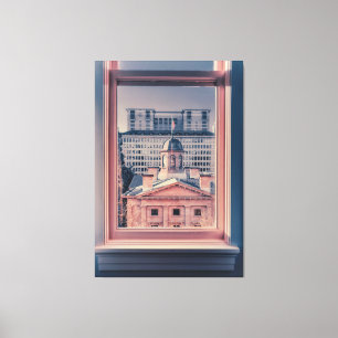 Portland Courthouse und Cityscape durch Fenster Leinwanddruck