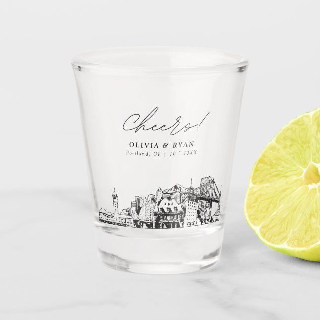 Portland Gastgeschenk Hochzeit Cheers Shot Glass Schnapsglas (Vorderseite)
