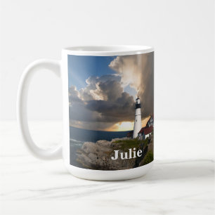 Portland Head Leuchtturm und Sonnenuntergang Tasse