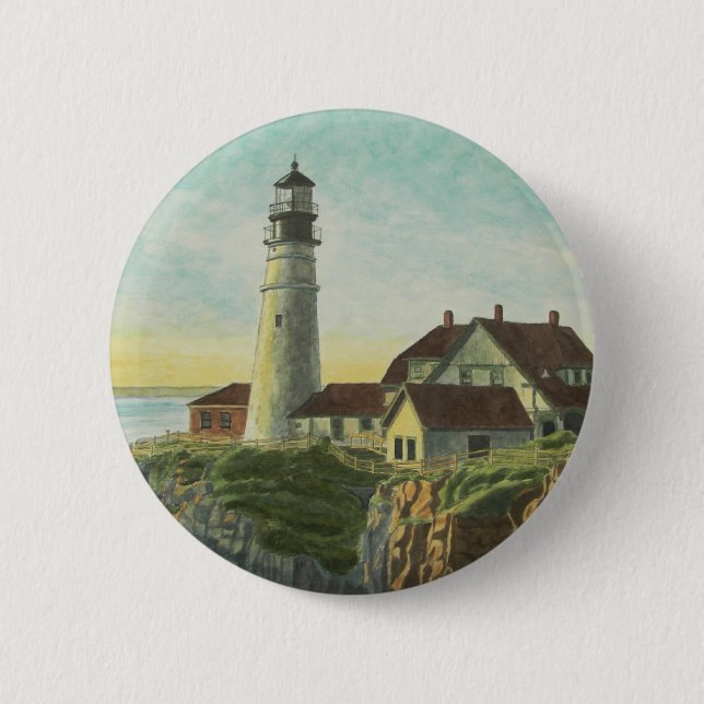Portland Head Light Aquarell Button (Vorderseite)