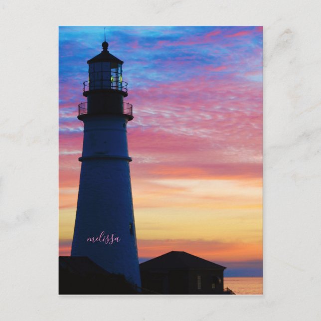 Portland Head Light Pink Sunrise Maine Lighthouse Postkarte (Vorderseite)