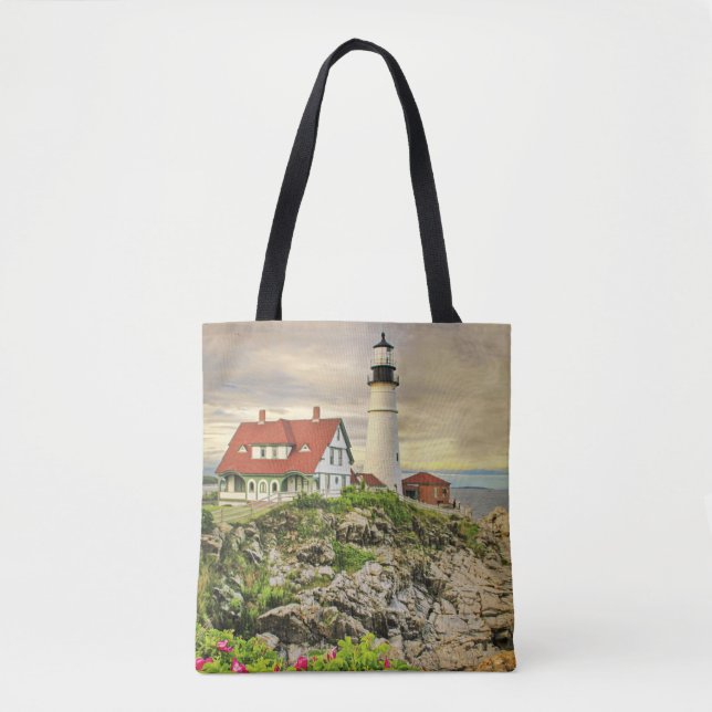 Portland Head Light Tote Bag mit verschiedenen Fot Tasche (Vorderseite)