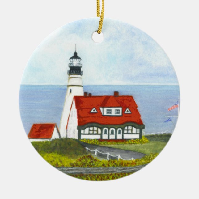 PORTLAND HEAD LIGHT von Brigid O'Neill Hovey Keramik Ornament (Vorne)
