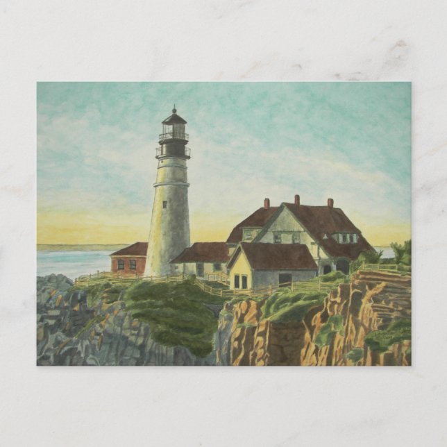 Portland Head Light Watercolor Postkarte (Vorderseite)