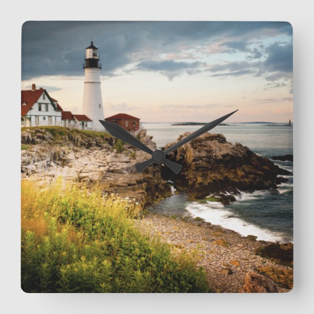 Portland Head Lighthouse | Cape Elizabeth, Me Quadratische Wanduhr (Vorderseite)