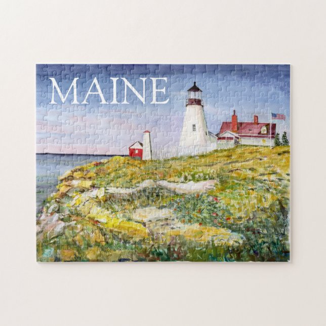 Portland Head Lighthouse Maine Aquarellmalerei (Horizontal)