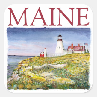 Portland Head Lighthouse Maine Aquarellmalerei Quadratischer Aufkleber