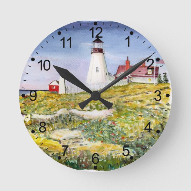 Portland Head Lighthouse Maine Aquarellmalerei Runde Wanduhr (Vorderseite)