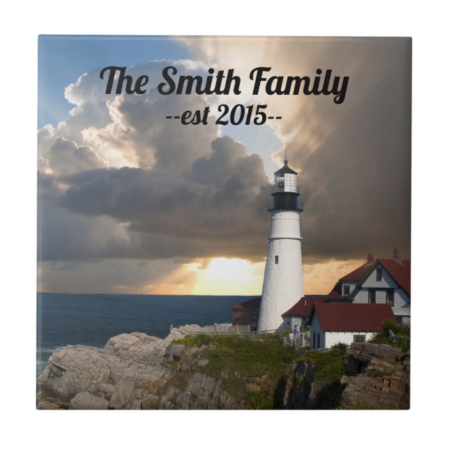 Portland Head Lighthouse Maine Familienname Fliese (Vorderseite)