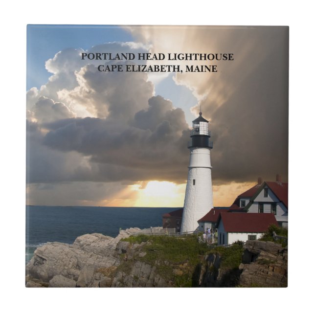 Portland Head Lighthouse Maine Sunset Foto Fliese (Vorderseite)