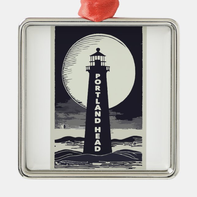 Portland Head Maine Lighthouse Moon Ornament Aus Metall (Vorne)