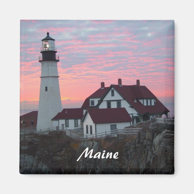 Portland Headlight Sunrise Maine Square Magnet (Vorne)