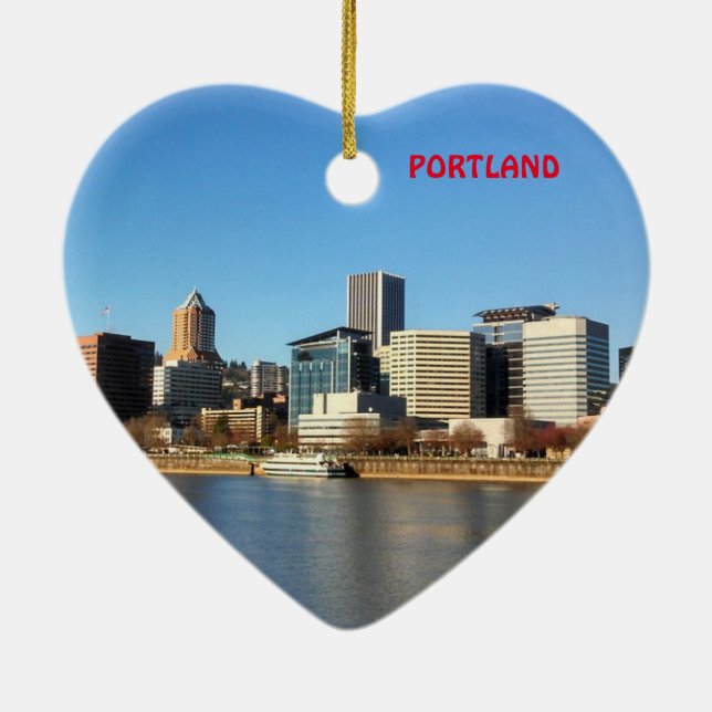 Portland Landschaftliches Weihnachtsherz Keramikornament (Hinten)