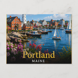 Portland Maine Hafen, Leuchttürme & Neuengland Postkarte