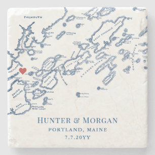 Portland Maine Hochzeitsgeschenk Casco Bay Karte Steinuntersetzer